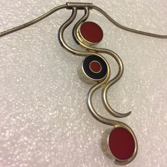 MODERNIST Sterling Silver Enamel Double Side Slidi - Picture 3 of 8